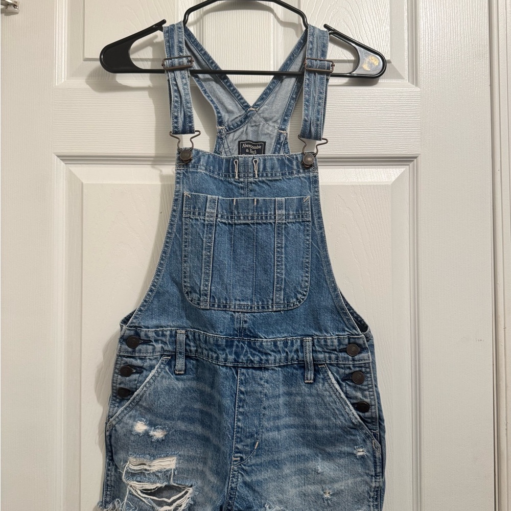 Abercrombie & Fitch Blue Denim Overalls Shorts